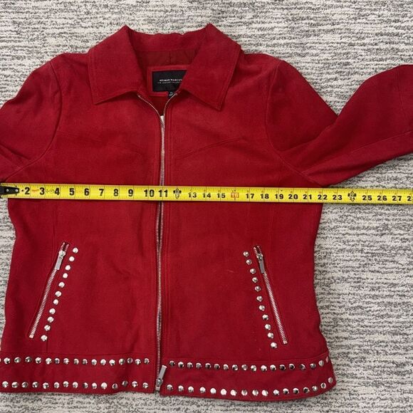 NWT Neiman Marcus Suede Motorcycle Jacket with Metal Embellishments Red XL - Picture 10 of 13